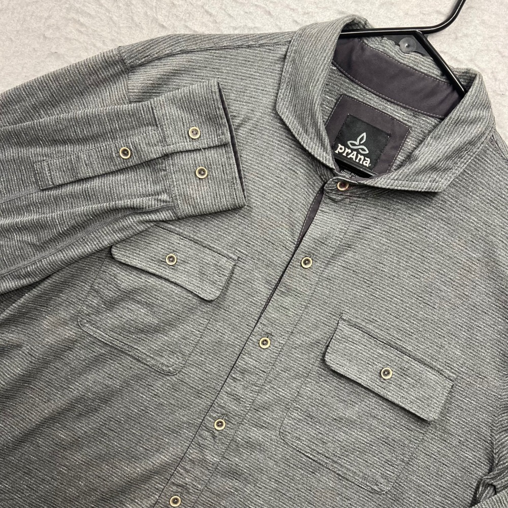 Prana Mens Large Grey Textured Long Sleeve Button Up Shirt Hiking Casual 2485
